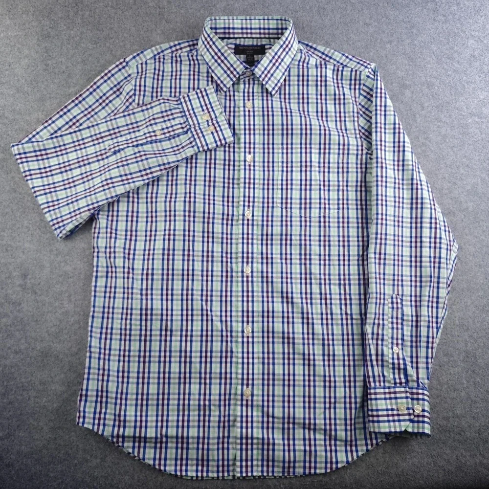 Banana Republic Dress Shirt Mens 16 16.5 34/35 Large Multicolor Plaid Slim Fit
